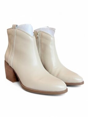 Naturalizer Fairmont Ankle Boots 9.5W Cream Leather Block Heel Booties NEW